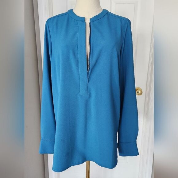 Hilary Radley Turquoise Blue zipper blouse - Size Medium - Picture 10 of 11